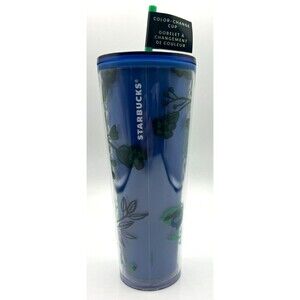 Starbucks 2022 Holiday Blue & Green Flower Color Changing Cold‎ Cup Tumbler 24oz